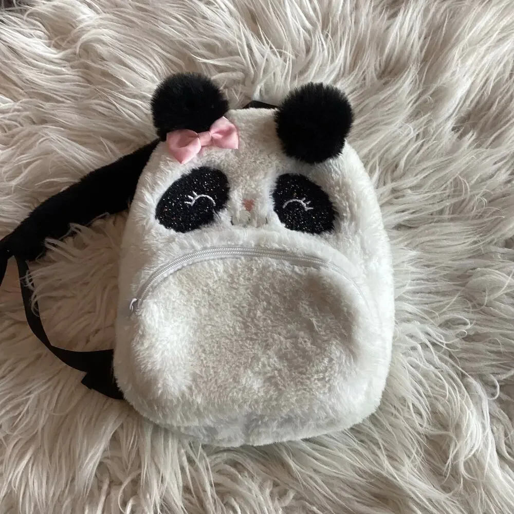 Claire's Club Plush Panda Small Backpack‎ Minimalist White Black - Picture 3 of 10